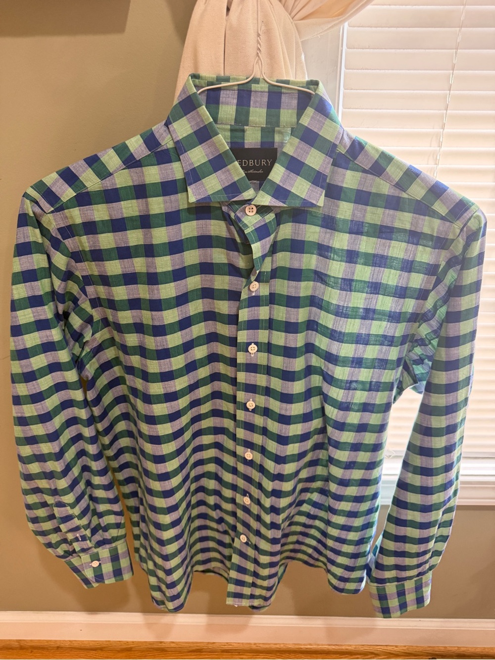 Ledbury Fine Shirtmaker Plaid Green/Blue 16 Linen Blend